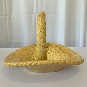 Vintage Ceramic Decorative Basket/Serving Tray with Handle Yellow Basket Weave